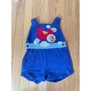 Vintage Popsicle Blue Cotton Airplane‎ Embroidery Applique Overalls Toddler Sz 3